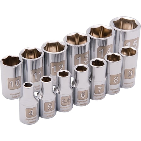 Dynamic Tools 1/4" Drive 13 Piece 6 Point, Std Metric Socket Set, 4mm - 15mm D004002
